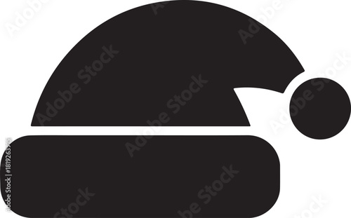 Minimalistic icon depicts a black Santa hat with pompom on a transparent background