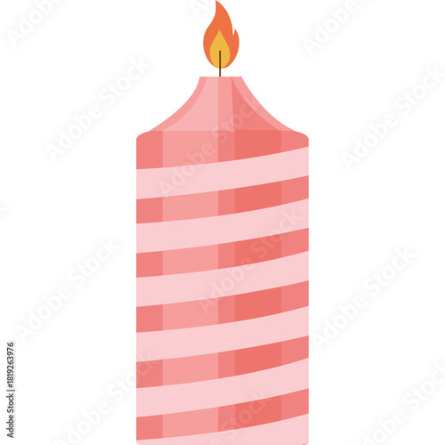 Pink Striped Pillar Candle With Orange Flame And Transparent Background Lit For Celebration Or Ambiance
