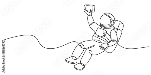 Minimalist astronaut taking a selfie with a mobile phone.