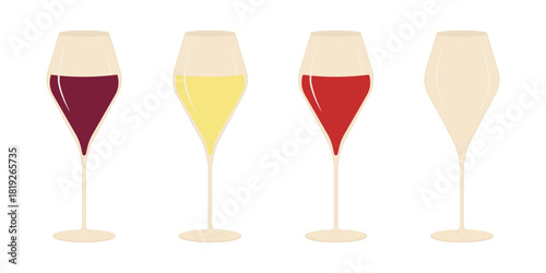 Half filled Wine glasses of red rose and white wine Sticker Icon Pictogram Minimalistic Design idea. Isolated Vector illustration Wine or Event Party Invite Thematic Cards Banners, leaflets, price tag