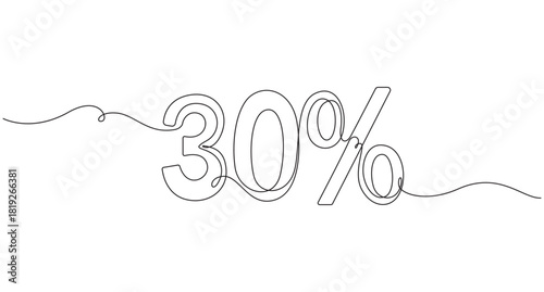 Continuous One Line Drawing of 30 Percent Symbol,Percentage Symbol Drawn with a Single Continuous Line
