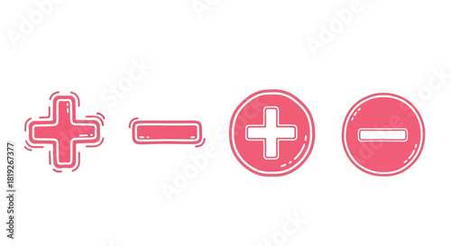 Mathematics and simple calculations using plus and minus cute hand drawn elements