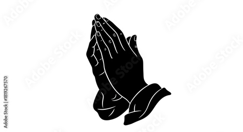 Monochrome folded hands illustration expressing faith hope and reverence in silence