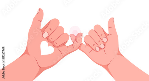 Pinky swear agreement gesture conveying friendship loyalty with a heart symbol representing