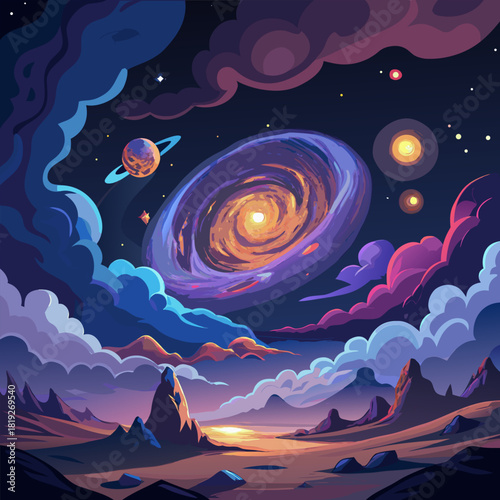 fantasy landscape with moon and stars