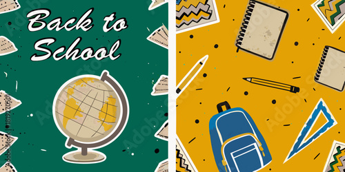 Back to school supplies and globe illustration for education and learning