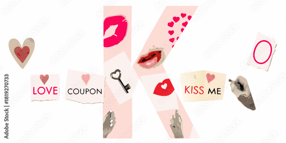 Fototapeta premium Letter k with love and romance elements for valentine s day