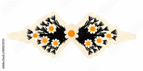 Floral bow tie decoration with daisies and black accents
