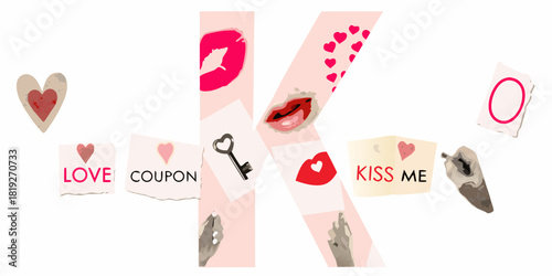 Letter k with love and romance elements for valentine s day