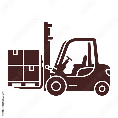 Brown forklift truck lifting pallet with boxes on white background vector