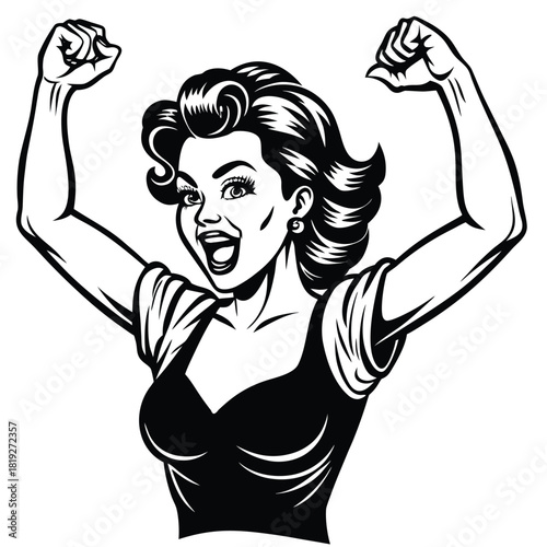 Pop Art Comic Excited Woman Cheering Vector