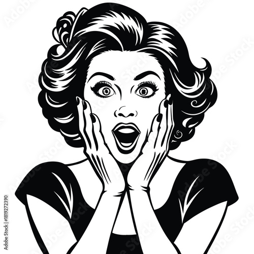 Pop Art Comic Surprised Woman Face Vector Illustration