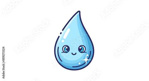 Cute water droplet character with big eyes and a shiny star on a clean background