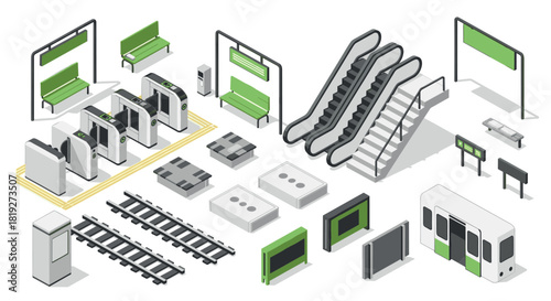 Isometric design of modern subway station elements for urban planning