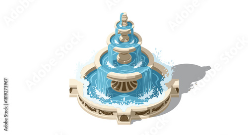 Elegant isometric fountain with cascading water and classical design