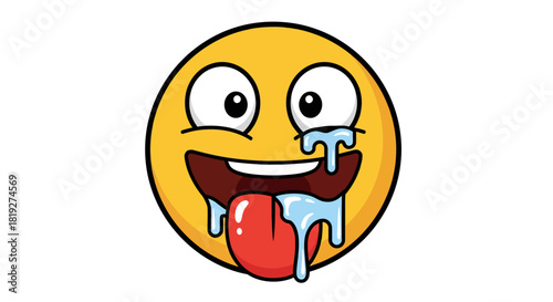Humorous cartoon emoticon expressing extreme craving and uncontrolled salivation