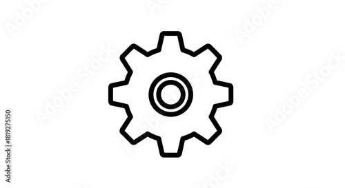 Isolated mechanical cogwheel outline against pure white backdrop symbolizing technology