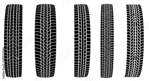 Isolated patterns: Diverse tire tread designs showcasing automotive engineering variations
