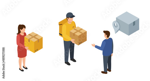 Isometric delivery service with couriers and packages