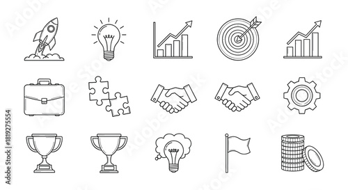 Business growth and success icons in modern linear style