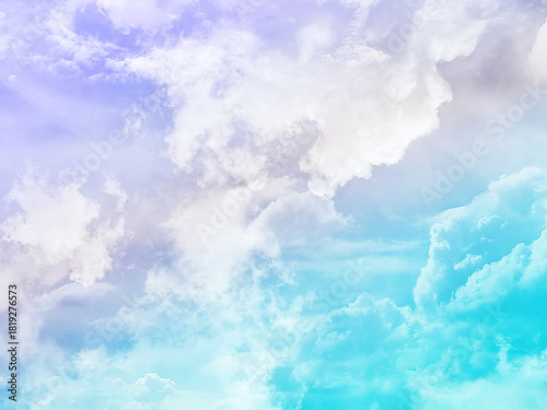 beauty sweet pastel blue and purple colorful with fluffy clouds on sky. multi color rainbow image. abstract fantasy growing light