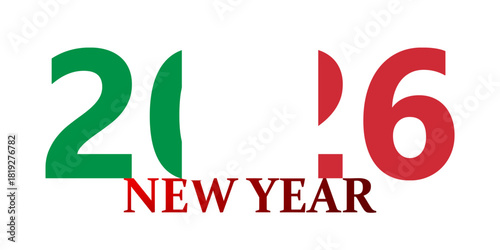 The year 2016 stylized with the green, white, and red of the Italian flag for the New Year.