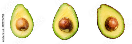 Fresh avocado halves displayed on transparent background natural food photography studio environment