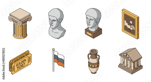 Classic greek and roman icons in isometric style
