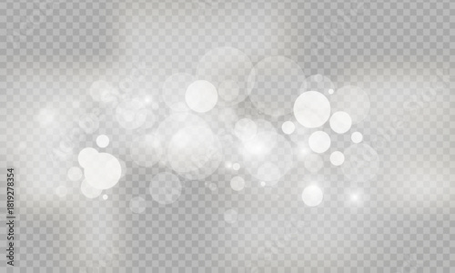 Golden dust light png. Christmas glowing bokeh confetti and sparkle overlay texture for your design. Stock royalty free vector illustration. PNG