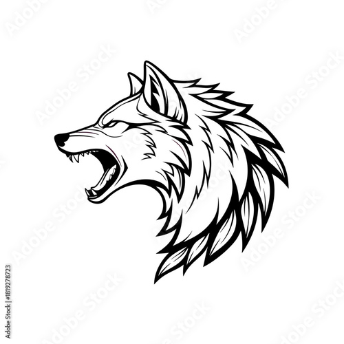 Fierce wolf head roaring aggressively with sharp teeth silhouette