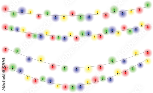 Festive String Lights on Transparent Background: Red, Green, Blue, and Yellow Holiday Decorations