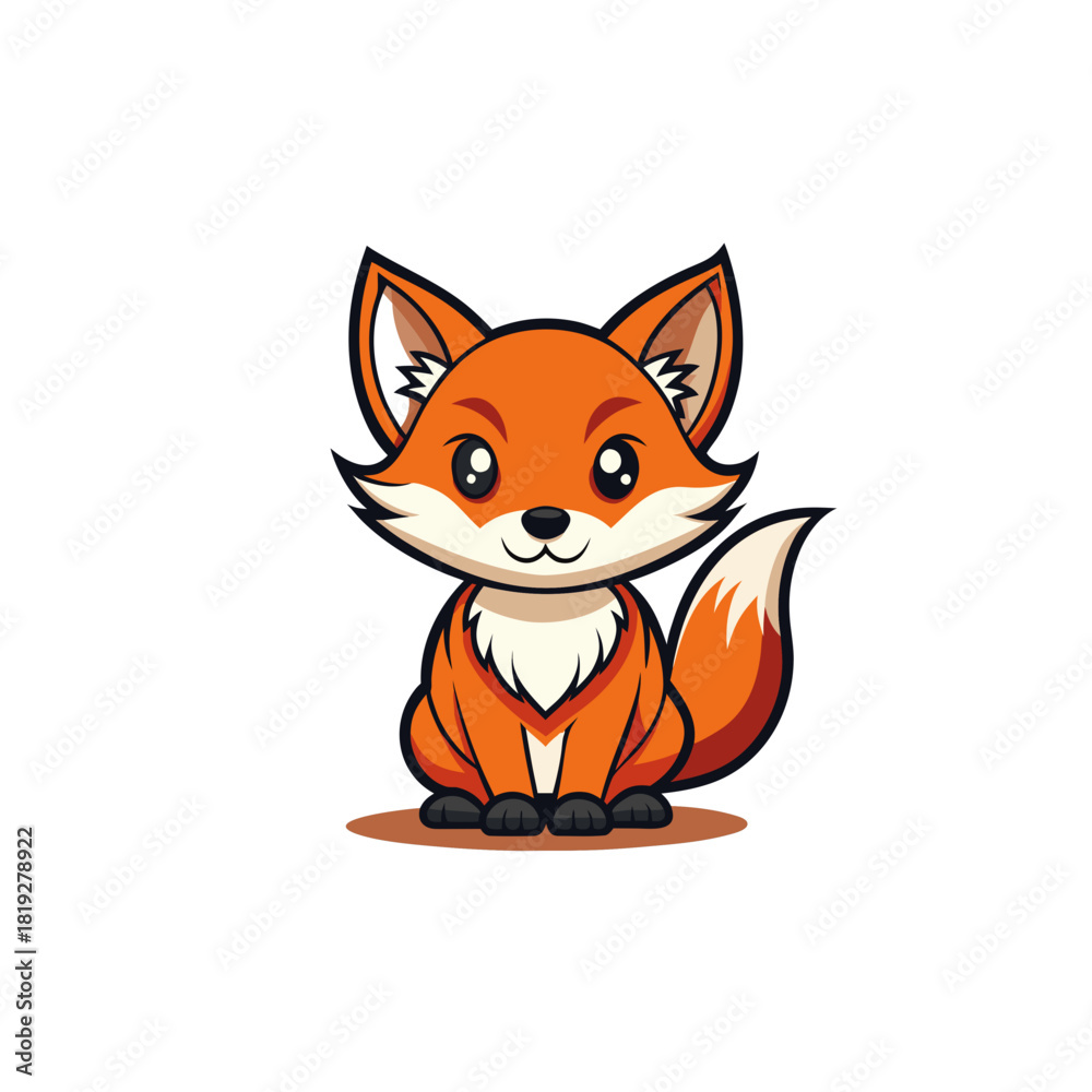 Obraz premium Cute orange fox sitting adorably with big eyes silhouette