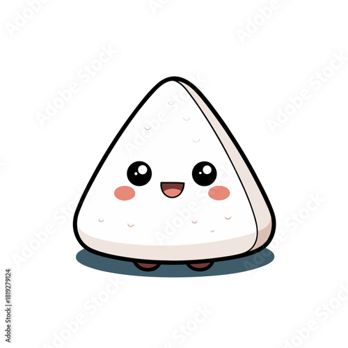 Cute kawaii onigiri rice ball character with big eyes and smiling face silhouette
