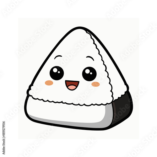 Cute kawaii onigiri rice ball character with happy face silhouette