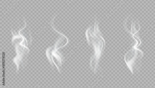 Realistic steam or smoke on hot tea, coffee, food. PNG Stock royalty free.