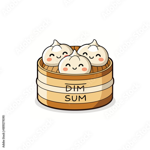 Cute kawaii dim sum dumplings in bamboo steamer basket silhouette