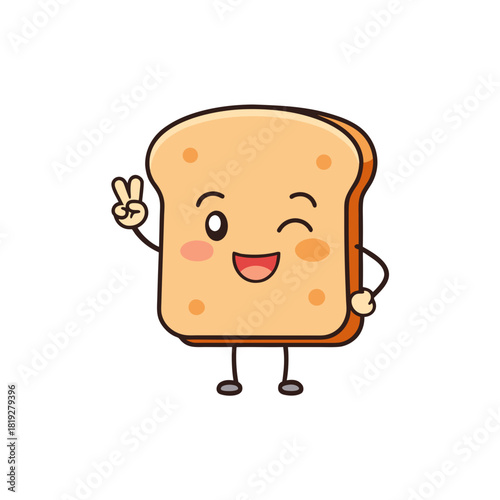 Happy winking bread slice character making peace sign silhouette