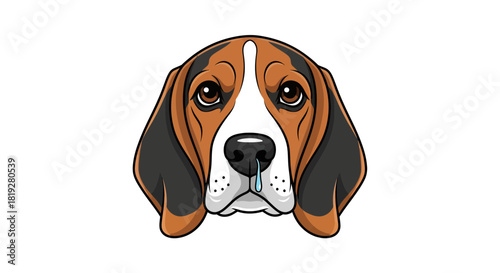 Cartoonish beagle illustration showcasing comical sadness with exaggerated details and expressions