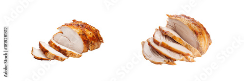 Sliced roast chicken with transparent background food photography culinary art studio