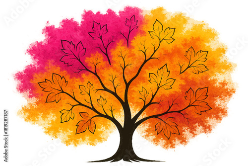 Fractal Tree Branching into Holi Powder Clouds