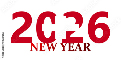 Red 2026 New Year text design on a white background.