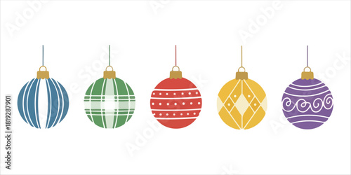 Five colorful oval Christmas ornaments A bold yet minimalist composition with handcrafted textures, geometric forms, and clean color blocks. A modern and elegant design that balances simplicity with  