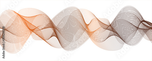 Abstract Light golden and Cyan Gradient Wave Line Art with Smooth, Flowing, and Dynamic Ribbon Pattern. Spaced and curve in white background, with forming symmetrical sine wave shapes and depth.