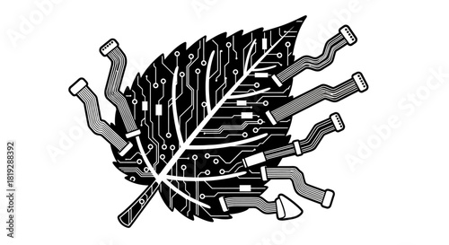 Digital Leaf Circuit Board Technology Concept.