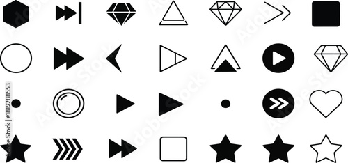 Collection of hand drawn geometric shapes and arrows in black and white for graphic design projects