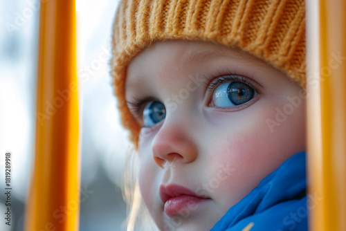 Children in colorful jackets walking toward a playground on an autumn day, kindergarten outdoor fun, generative AI