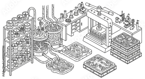 Industrial production line with machinery and equipment.
