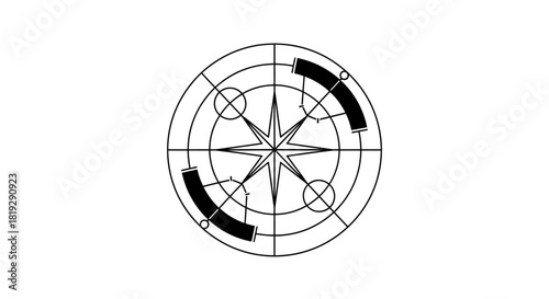 Intricate compass rose design with detailed circular elements and radial lines.