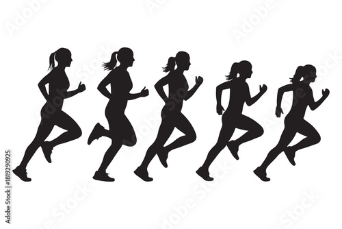 Group of female runners in silhouette illustration graphic