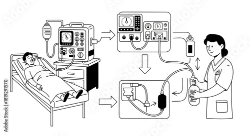 Medical ventilator assisting patient breathing in hospital setting.